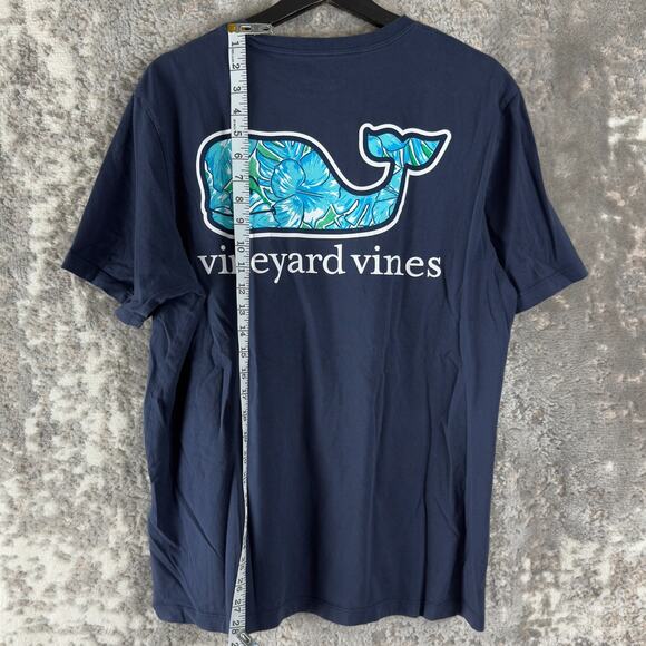 Vineyard Vines Size L Casual Spell Out Whale Print T Shirt Blue Short Sleeve - Picture 2 of 6